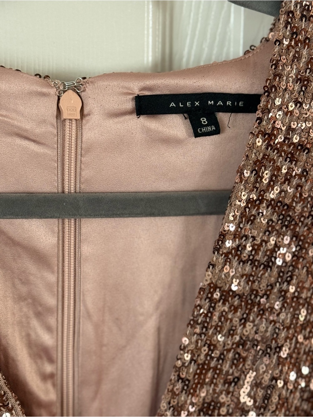 Alex Marie Rose Gold Sequin Jumpsuit Size 8 Belted Wide Leg Formal - Picture 3 of 16